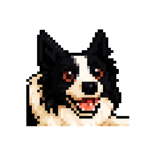 Pixelated black and white border collie with boundless energy